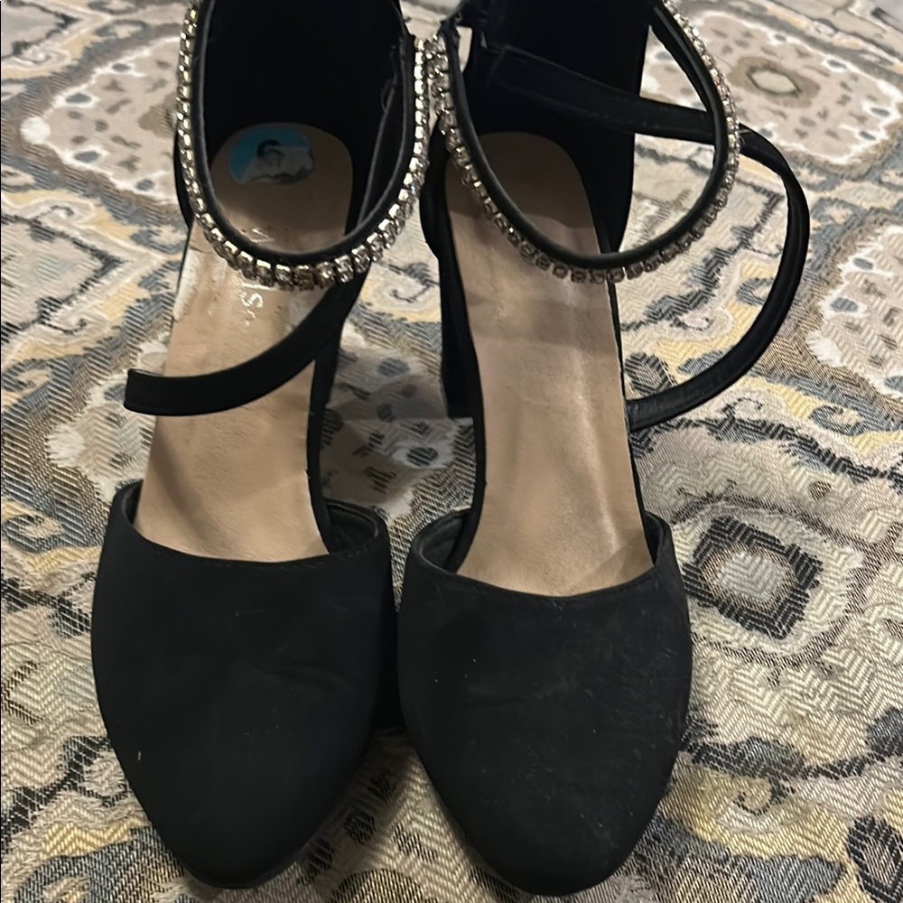 Black Strappy Heels with Rhinestone Detail